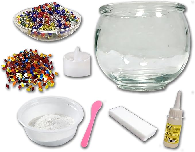 wpdash Turkish Mosaic DIY Candle Holder Kit Glass Tealight Holder for Living Room Bedroom Flower Shop Window Display Make Your Own Mosaic Candle Holder Parent Child Craft Kit