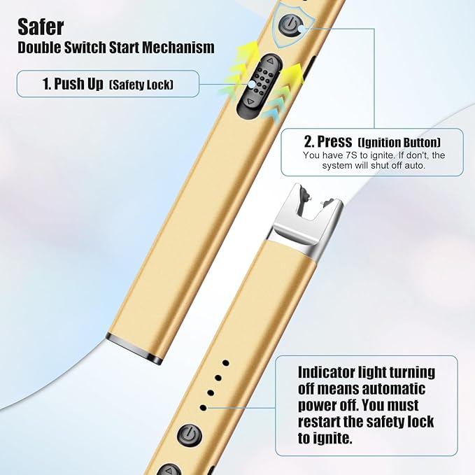 LcFun 2 Pack Candle Lighter Electric USB Rechargeable Plasma Arc Lighter with Safety Lock, Windproof Flameless Long Matches for Candle, Grill, BBQ, Camping, Gas Stoves (Gold,Pink)