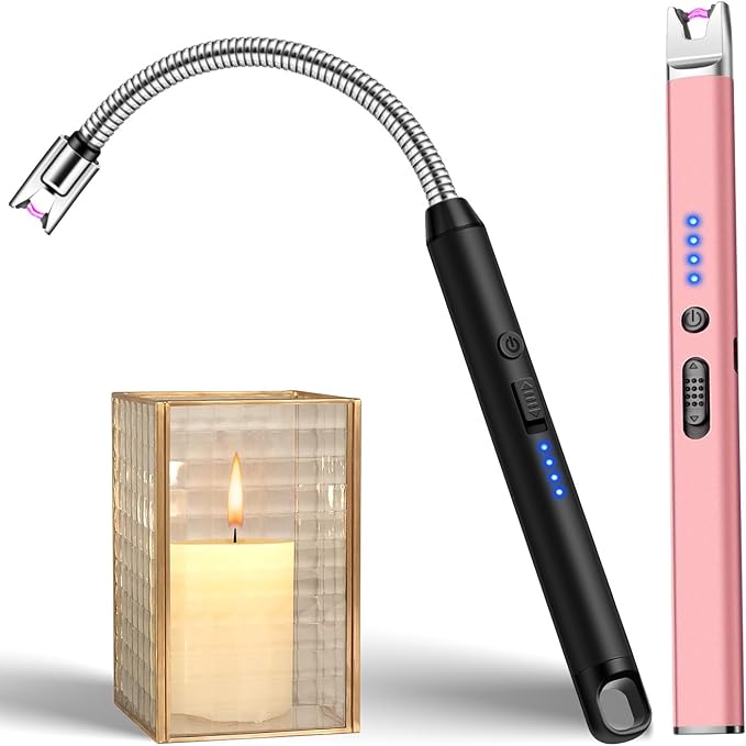 LcFun 2 Pack Candle Lighter Electric USB Rechargeable Plasma Arc Lighter with Safety Lock, Windproof Flameless Long Lighters for Candle