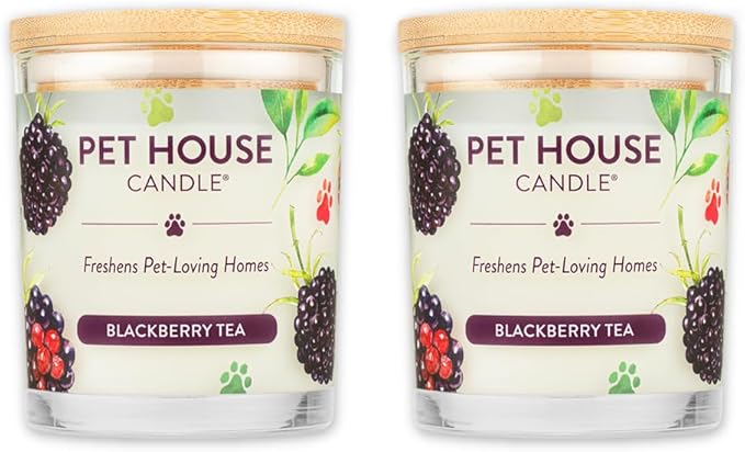 Pet House Candles, Scented Pet Friendly Candles, Clean Burning Plant-Based with a Natural Fiber Wick - BlackBerry Tea, 9 oz, 2 Pack
