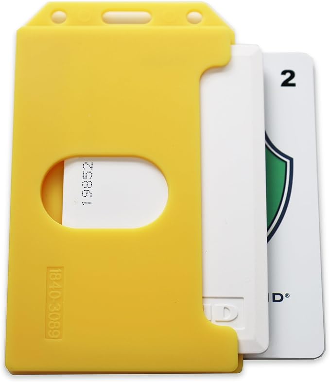 Heavy Duty 2-Sided Rigid Multi Card Holder - Hard Plastic Vertical ID Badge Holders for 2 Standard or Thick Prox Cards, Fuel Card, CAC, Work Badge by Specialist ID, Sold Individually (Yellow)