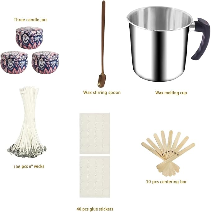 Harnico Candle Making Kit with Candle Wax Melter 1300ML Melting Pot 304 Stainless Steel Candle Pouring Pot for Melting Wax, Including 100pcs Candle Wicks, Mixing Spoon, Center Devices, Wick Sticker
