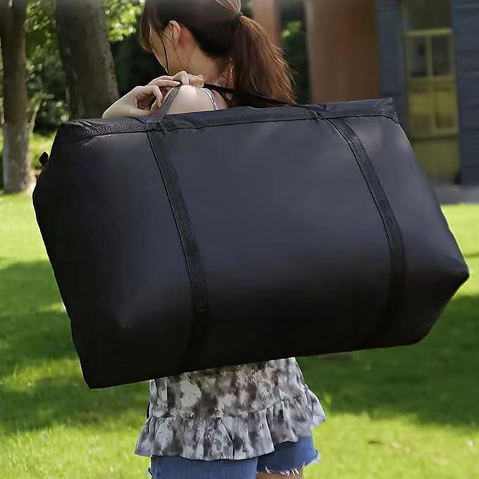 College Packing Bags Black Moving Heavy Duty 150L Waterproof Reusable Dorm Jumbo Comforter Oxford Cloth Size Storage Bags (2 Pack)