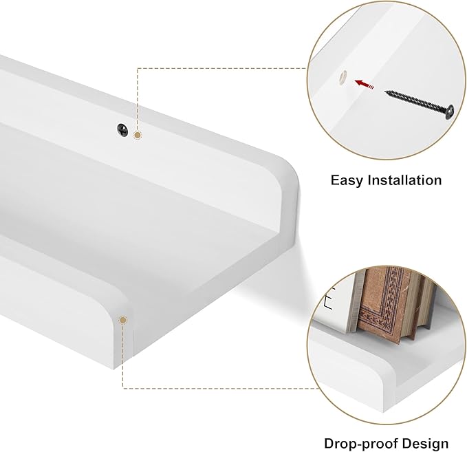 Love-KANKEI 36 Inch Long Floating Shelves Wall Mounted Set of 2, Large Wood Wall Shelves for Storage, Rustic Hanging Shelves for Display,Bedroom Living Room Bathroom Kitchen Office White
