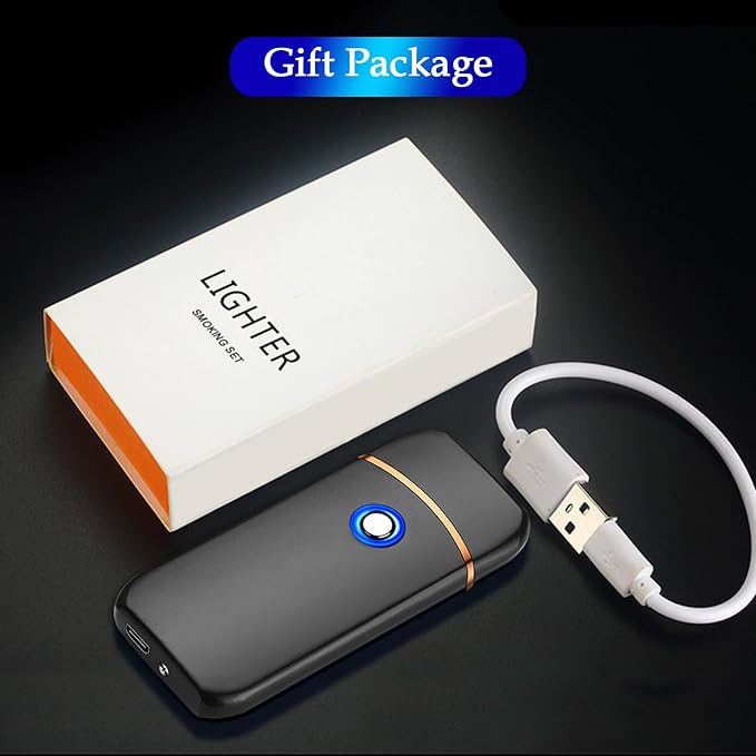 Electric Lighter, Smart USB Rechargeable, Cool Portable Dual Sided Ignition Windproof Lightweight Plasma Lighter Boyfriends Father Gifts-Black