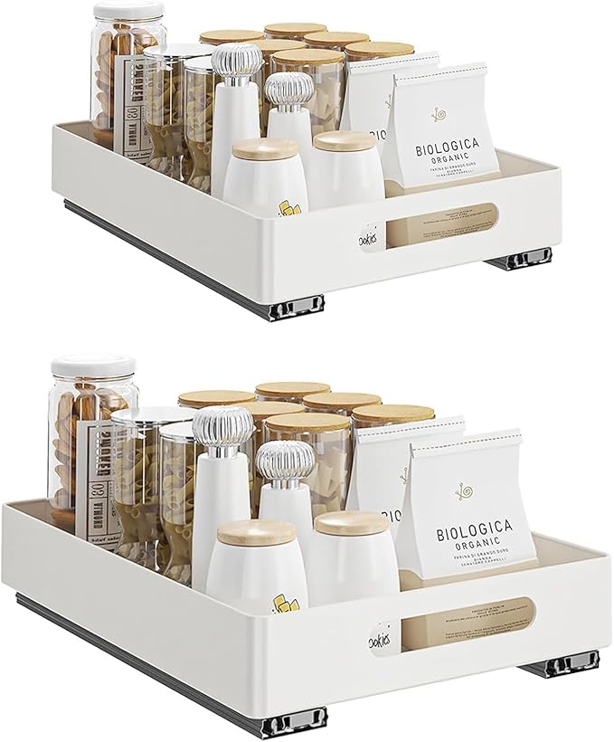 2 Pack Pull Out Cabinet Organizer, Adhesive Slide Out Drawer for Cabinets, Peel and Stick Pull Out Drawer Shelves, Multifunctional Drawer Organizers for Kitchen,Bathroom, Bedroom (White)