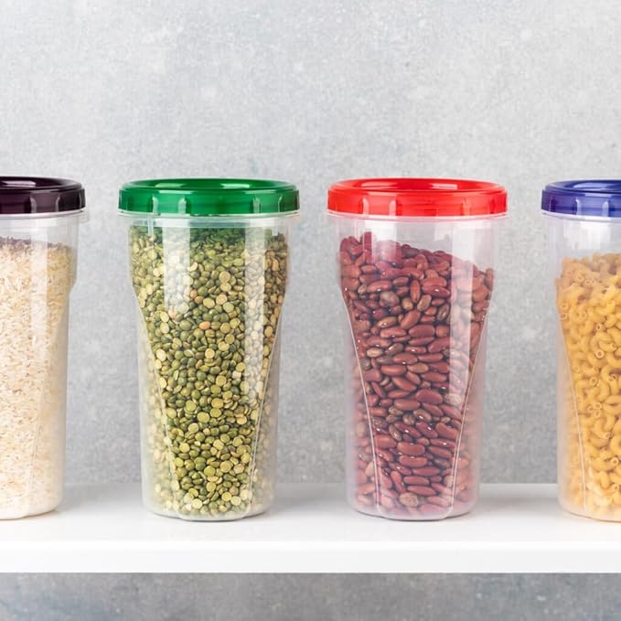 [48 Oz - Purple - 2 Pk] Large Deli Food Storage Screw And Seal Containers 48 Oz Stackable Reusable Mirowave Dishwasher Safe Quality Plastic Twist Cap Canisters 2 Pack