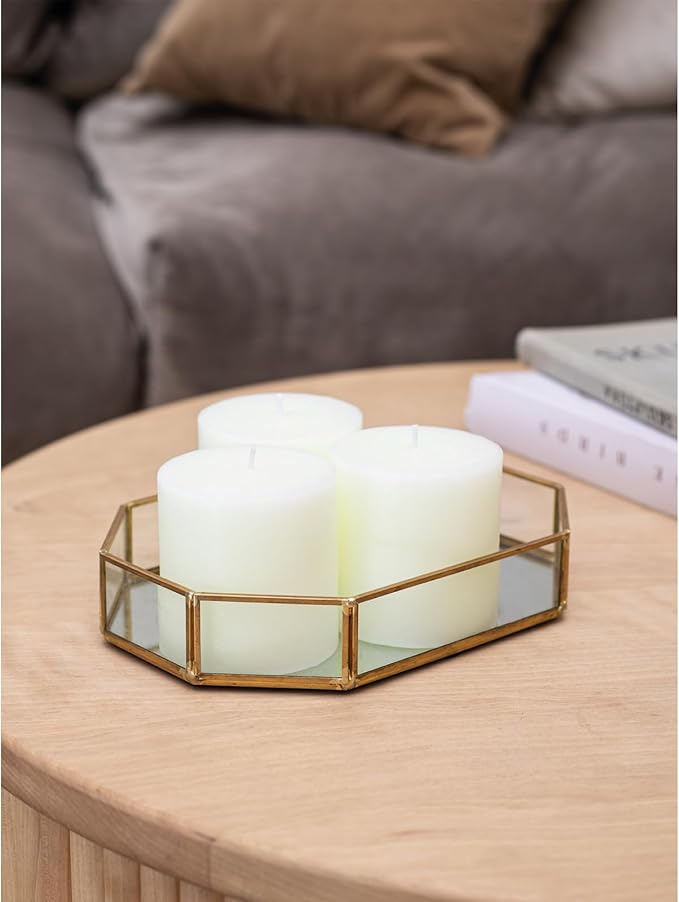 CANDWAX 3x3 Pillar Candles Set of 3 - Rustic Unscented No Drip Ivory Candles for Home Decor, Weddings, Centerpieces