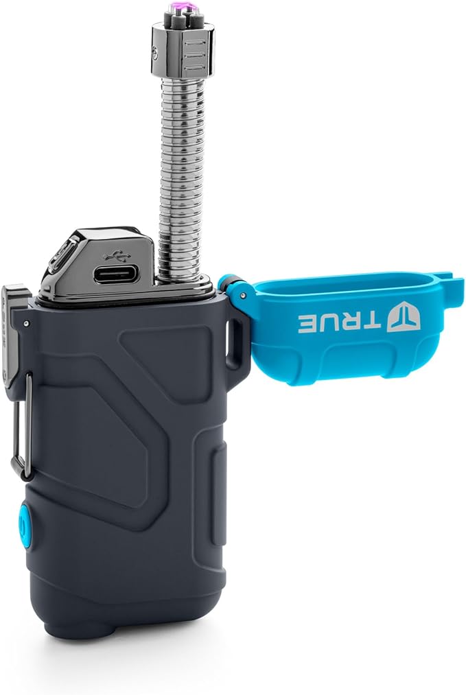 True Plasma Lighter XRL | Flameless and Fuel-Free, Plasma Arc Technology, 100+ Ignitions on a Single Charge, Windproof, Water-Resistant, Compact and Rugged Design - Gray/Blue