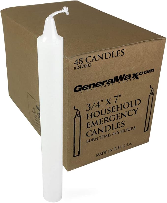 Long White Household Candles Unscented (Box of 48). Perfect for Church Ceremonies and emergency use. Made in U.S.A.