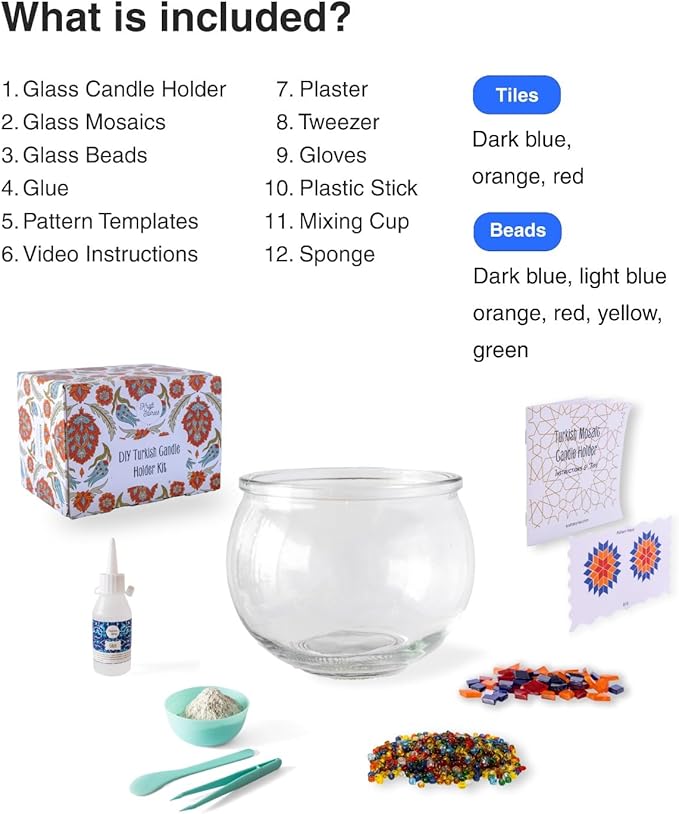 KRAFTSTORIES Turkish Mosaic DIY Candle Holder Kit Glass Decorative Tealight Holder for Living Dining Room Bedroom | Make Your Own Mosaic Candle Holder | Craft Kits for Adults (Multicolor - E08)