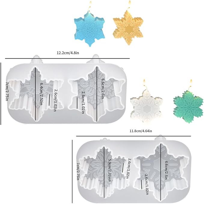 Christmas Snowflake Candle Silicone Mold 2 Hole DIY Aromatic Handmade Soap Plaster Resin Mold Xmas Pastry Baking Mold Home Decor