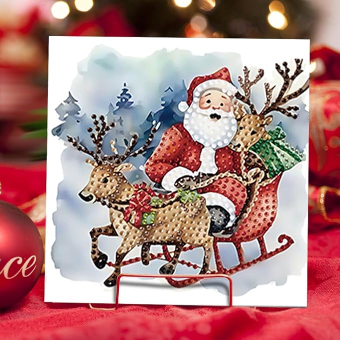 6PCS DIY Art Greeting Cards Santa Claus Congratulations Cards & Gifts for Home Wall Decor and Office Display Perfect DIY Craft Gift for Adults and Kids