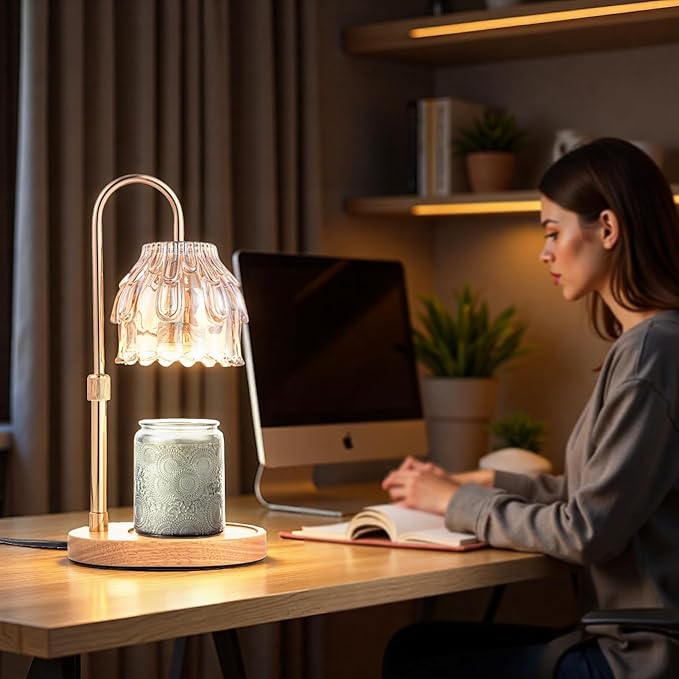 Candle Warmer Lamp with Timer - Height Adjustable Dimmable Table Lights No Flame Heat Melt Wax - House Warming Gifts, Birthday Present for Women,Mothers Day Gifts(Champagne)