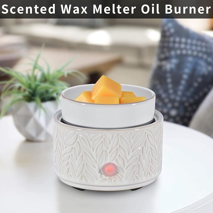 Ceramic Wax Melt Warmer, Fragrance Wax Warmer 4-in-1 Electric Candle Wax Melter and Wax Cubes for Home Office Bedroom Aromatherapy Essential Oil Burner is Birthday Gifts for Women Mom Girl(White)