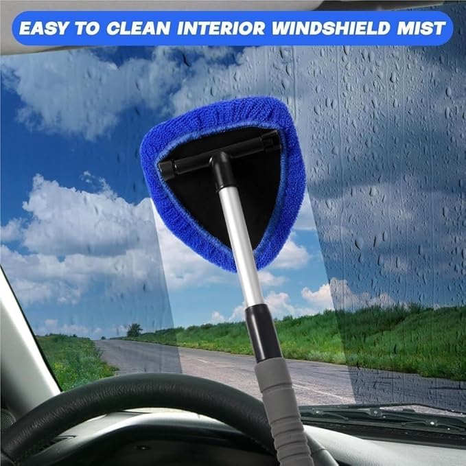 IBHOO Glass Defogger Brush for Car, Microfiber Car Windshield Cleaning Tool with Extendable Handle, with 4 Reusable and Washable Microfiber Pads