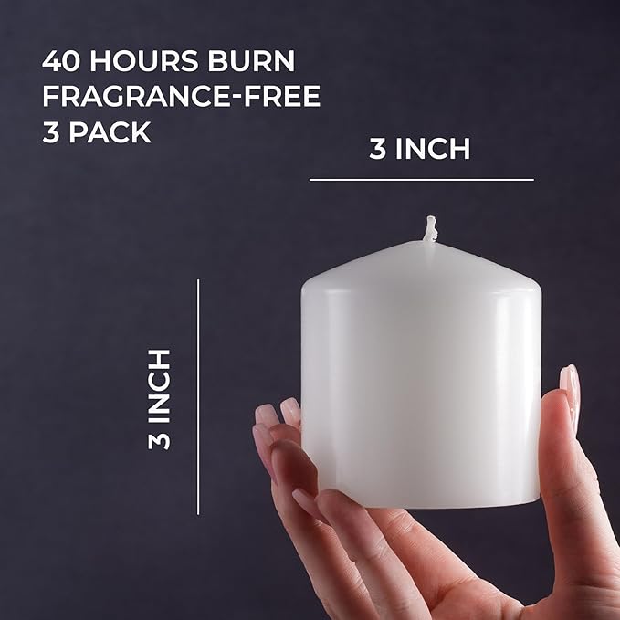 CANDWAX 3x3 Pillar Candle Set of 3 - Dripless Pillar Candles for Home - Elegant Ivory Candles for Relaxing Atmosphere