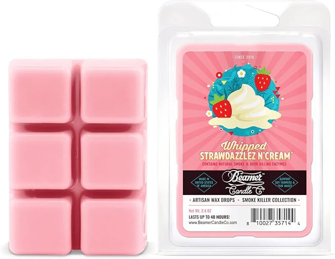 Beamer Candle Co. - Whipped Strawdazzlez N Cream Candle – Sweet Strawberry & Creamy Vanilla Scent – 1 Pack of 6 Cubes – Odor Eliminating – High Fragrance – 40 Hour Burn Time
