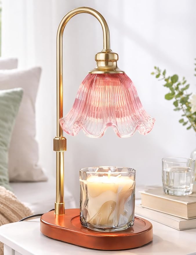 Candle Warmer Lamp with Timer: Birthday Gifts for Women, House Warming Gifts New Home Decor – Height Adjustable Candle Lamp for Mom, Anniversary - Walnut Solid Wood Base, with 2 Bulbs