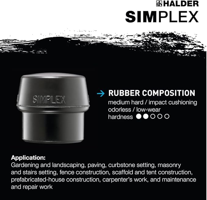Halder Simplex Soft-Faced Mallet 3022.280 – Medium-Hard "Stand-Up" Rubber Inserts, Cast Iron Housing with Handle Protection Sleeve, Varnished Wooden Handle, 80mm, 6.4 lbs.