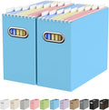 Oterri File Organizer Box, Portable Collapsible Cardboard File Folder Organizer with Handle for Letter Size Hanging Files, Document Storage Box for Home Office & Classroom (2 Packs, Blue)