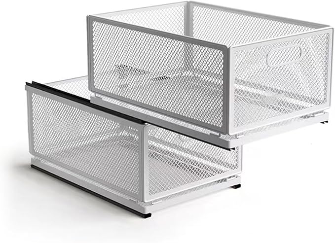 Pull Out Cabinet Organizer, Slide Out Drawers Fixed with Adhesive Nano Film, Pantry Shelves Sliding Drawer Storage Organization for Kitchen (Double Layer 15.7 * 9.4 * 16.6inch/40 * 24 * 42.4cm)