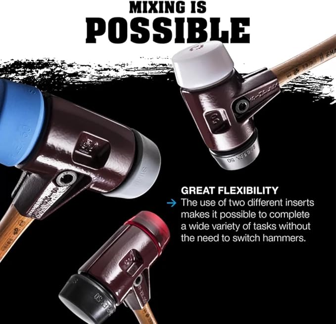 Halder Simplex Soft-Faced Mallet 3028.040 – Medium-Hard Rubber Insert, Hard Nylon Insert, Cast Iron Housing with Handle Protection Sleeve, Varnished Wooden Handle, 40mm, 1.4 lbs.