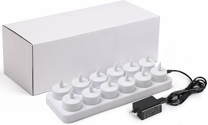 WoneNice Rechargeable Tea Lights Flickering Flameless Candles with Charging Base and AC Adapter, Romantic for Lantern Party Restaurants Weddings Christmas and Holiday Decoration