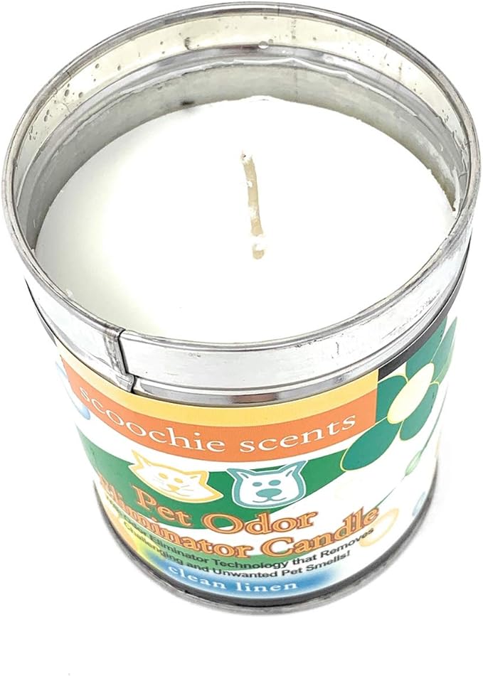 All Natural Soy Wax Pet Odor Eliminator Candle - Non Toxic Long Lasting (100 Hours Burn Time) Freshly Scented Pet House Candle - Safe Tin Jar - Made in USA - 13 Ounces (Clean Linen)