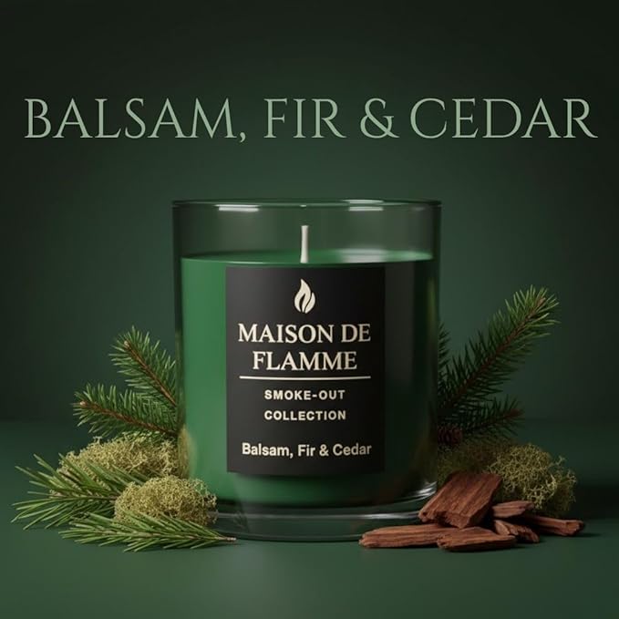 Smoke Odor Eliminating Candle – Balsam Fir & Cedar Soy Wax Candle for Kitchen, Apartment & Home Smells, Long Lasting Odor Neutralizing Scented Candle, 150g / 5.3 oz – Maison De Flamme