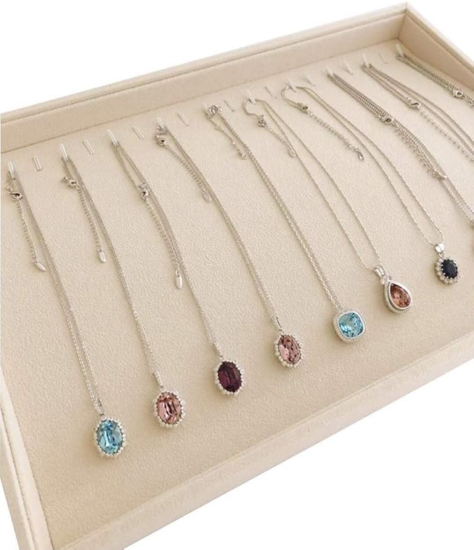 Stackable Jewelry Display Tray Necklace Bracelet Watch Organizer Premium Grad Beige Velvet Home Store Shows Gallery Drawer Divider Closet Organization
