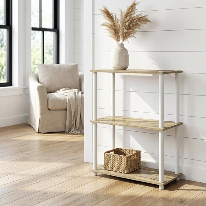 Furnifact Sonoma Oak White Bookcase with Sturdy Wood Construction and Elegant Finish for Home Office, Living Room, or Bedroom Storage