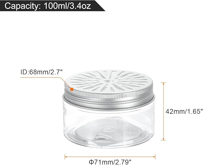HARFINGTON 12 Pcs Empty Scent Beads Storage Container 3.4oz/100ml Air Freshener Tins Round Refillable Spice Containers Plastic Jars Sample for Air Freshener Candles Travel Storage