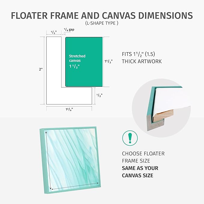 PIXY CANVAS Floater Frame 20x20 for 1-1/2 (1.5) inch Deep Canvas Paintings/Canvas Prints/Wood Canvas Panels/Wall Art/Wall Decor/Home Decor/Artwork (Antique Silver, 20 x 20 inch, Square)