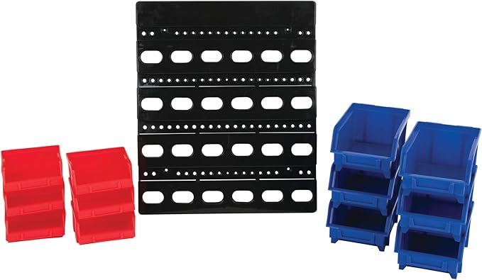 Performance Tool W530 Wall Mount Bin Rack System with 12 Bins for Organizing Parts and Tools