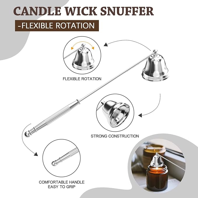 5 in 1 Candle Accessory Set,Candle Wick Trimmer Cutter,Candle Wick Dipper,Candle Wick Snuffer,Rechargeable Candle Lighter,Tweezers,Stainless Steel Candle Care Kit Home Gift for Aromatherapy