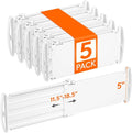 Lifewit 5" Tall 5 Pack Drawer Dividers, 30-47cm/11.5-18.5" Expandable Drawer Divider for Clothes, Adjustable Dresser Drawer Organizers, Drawers Separators for Dresser/Bathroom/Closet/Kitchen White