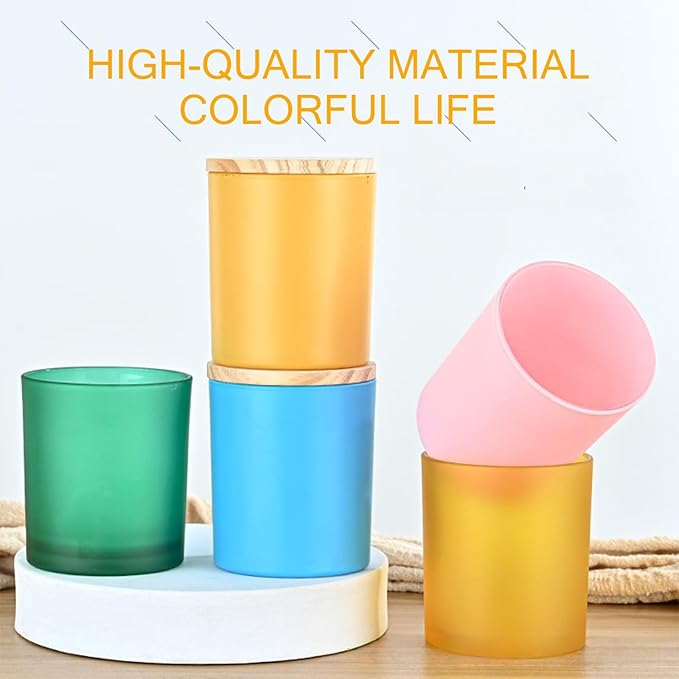 Candle Jars for Making Candles - Candle Making Kit & Supplies - Glass Jars with Lids - Candle Containers - Glass Candle Jars - Decorative Aesthetic Colored Frosted Glass Candle Cups with Wooden Lids