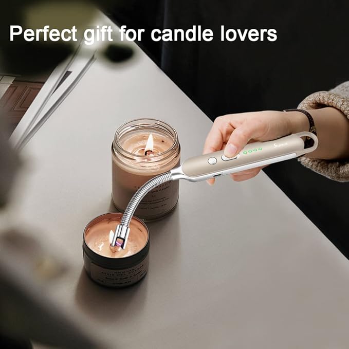 SUPRUS Electric Rechargeable Arc Lighter with LED Battery Display Long Flexible Neck USB Lighter for Candle Cooking (Champagne)