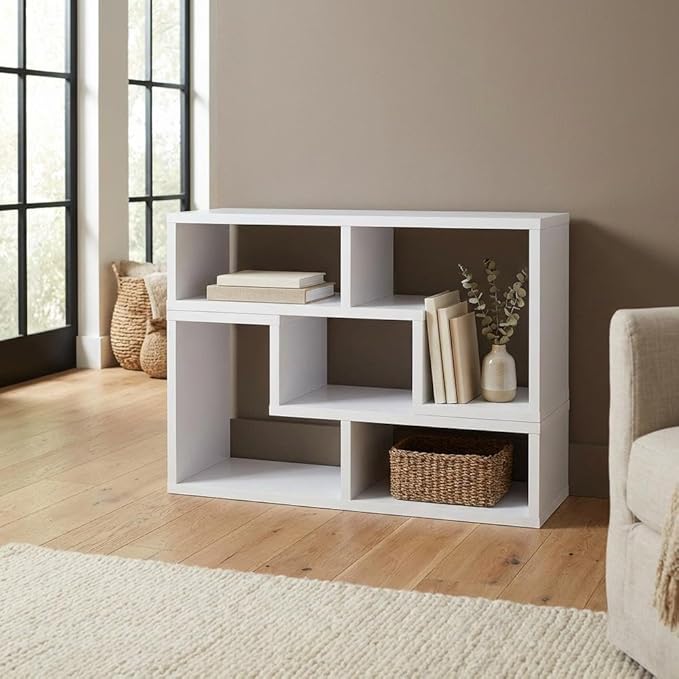 Furnifact White Multipurpose TV Stand and Bookshelf, Durable Construction, Versatile Storage, Transitional Style, Modern Home Office and Living Room Decor