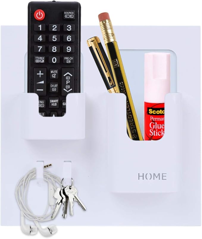 Bedside Shelf - Stick On Wall Mounted Bed Room,Dorm,Office Adhesive Floating Accessoies Caddy Organizer/Holder for Phone,Glasses,Remote Control,Keys,Pens - Plastic Material- White