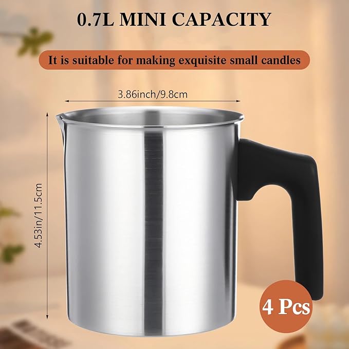 Ziliny 4 Pcs Candle Making Pouring Pot Wax Pouring Pitcher with Dripless Spout and Heat Resisting Handle Aluminum Wax Melter for Christmas DIY Candle Making Kits Gift(0.7 L)