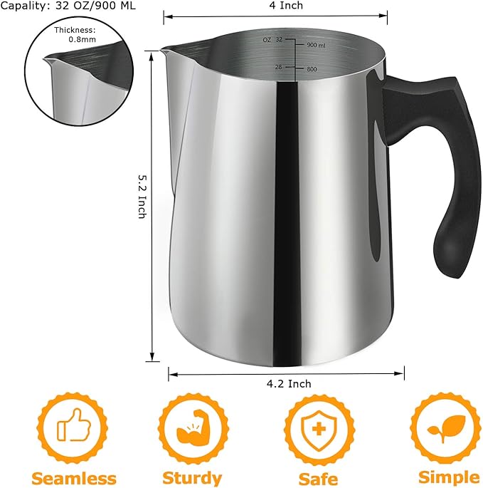BBAXI Candle Making Pouring Pot, 32oz Double Boiler Wax Melting Pot, 304 Stainless Steel Candle Making Pitcher with Heat-Resistant Handle and Dripless Pouring Spout Design