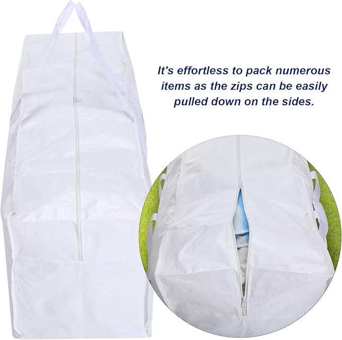 Windyun 4 Pack 57 Gallon Extra Large Moving Bags XXL Heavy Duty Storage Bag with Strong Zipper Handle Jumbo Big Tote Box Foldable for College Dorm Travel Clothes Duffle Blanket Pillow(White)