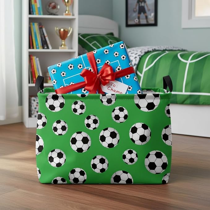 Kid Cute Rectangle Storage Basket Baby Toy Clothes Storage Bin Nursery Playroom Bedroom Decor Basket (Soccer)