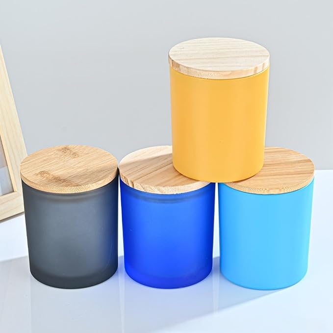 Candle Jars for Making Candles - Candle Making Kit & Supplies - Glass Jars with Lids - Candle Containers - Glass Candle Jars - Decorative Aesthetic Colored Frosted Glass Candle Cups with Wooden Lids