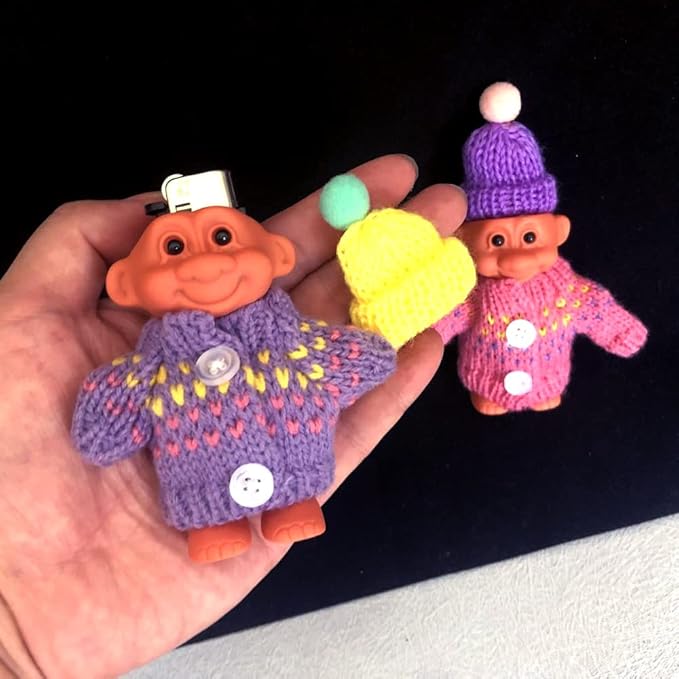 2 Pack Cute Troll Dolls Lighter Case Silicone Funny Mini Dolls Lighter Sleeve with Sweater &Hat for 3.2in Regular Lighter (Lighter not Included) (Purple & Pink)