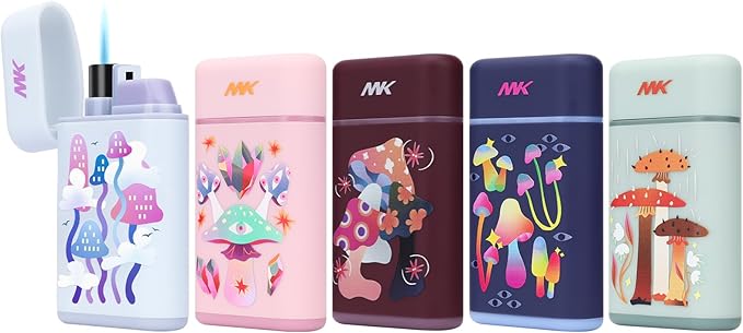 MK Lighter 5-Pack Torch Flame Pocket Lighters, Refillable and Multipurpose, Ideal for Candles, BBQ, Camping, and Everyday Use (Myco-Cosmo-5PC)