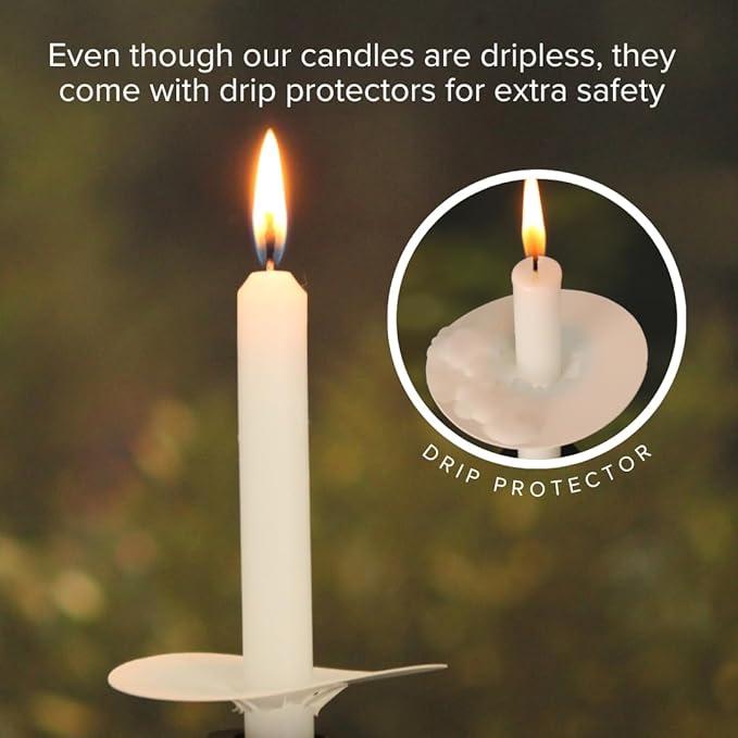 Simply Soson Vigil White Taper Candles Bulk - 102 Church Candles with drip Protectors - White Candle, Ritual Candles, Memorial Tapered Candle