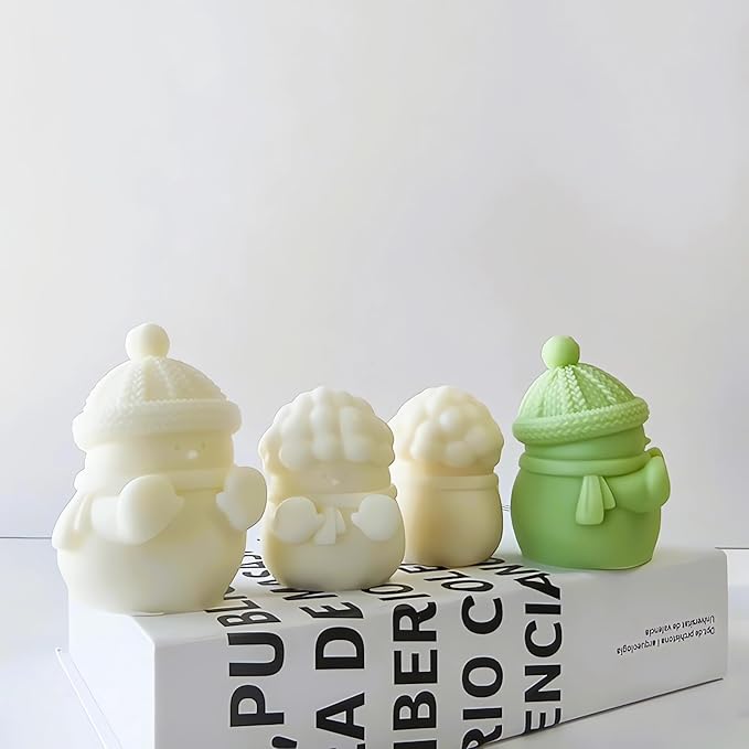 Snowman Silicone Mold, Snowman Warm at a Fire Candle Mold for Soap Soy Wax DIY Handcraft, Yeti Resin Mold Gift Wedding Party Home Dinner Festive Days Car Decoration (Curly Hair Snowman)
